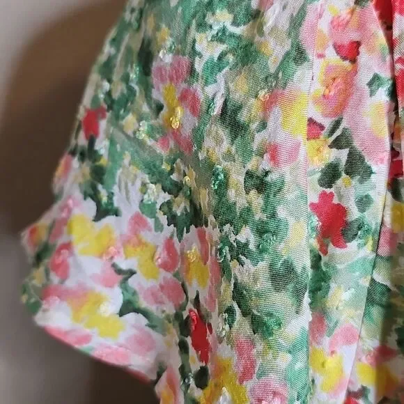 LOFT Buttercup Floral Tiered Swing Dress Flutter Sleeves Medium - Picture 4 of 9